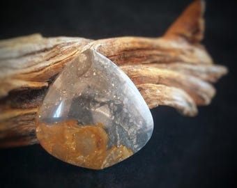 Blue Dream Jasper Designer Cabochon, Arabesque Teardrop Shape, Blue & Gold Picture Jasper, Silversmithing Materials, Semiprecious Gemstone