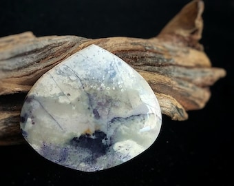 Tiffany Stone Designer Cabochon, Arabesque Teardrop Shape, Semiprecious Gemstone, Purple Blue & White Colors, Jewelry Making