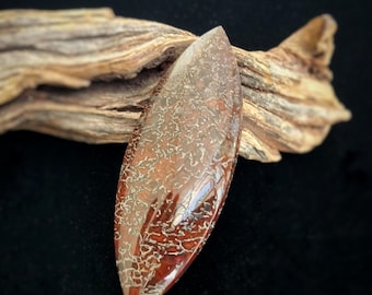Dinosaur Bone Designer Cabochon, Oversized Marquis Shape, Dark Red Brown with Charcoal Gray Webbing, Metalsmithing Supplies