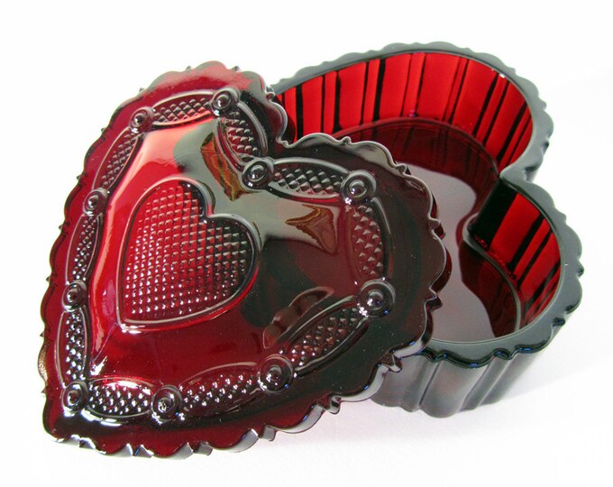 Avon Cape Cod Ruby Red Glass Heart Trinket Box Vintage Collectible - Etsy