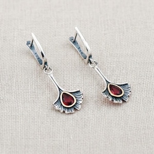 Handmade Ruby Carnation Earring Hammered Red Silver Jewelry