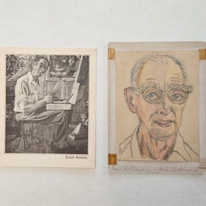 Possible Self Portrait of Emil Armin Chicago Modernist Artist and Opening Reception Invitation 57th St. Art Colony Hyde Park