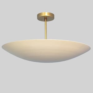Modern Mid-Century Brass Chandelier, White Shade Lighting Fixture for Stylish Home Interiors