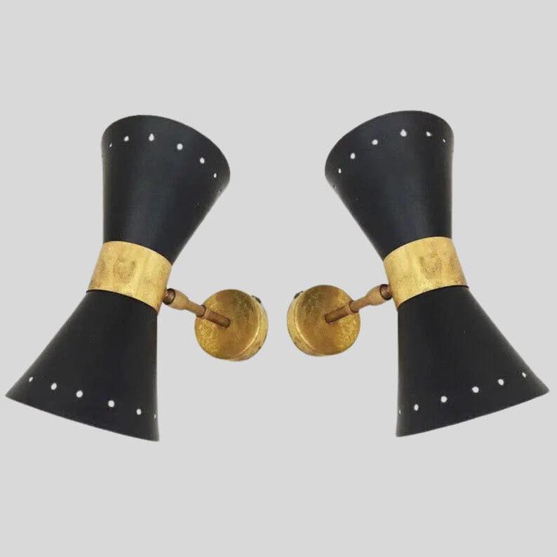 Vägglampa i svart och mässing, set om 2 - Konisk vägglampa i rå mässing, dubbla sänglampor, modern väggbelysning för vardagsrum bild 1