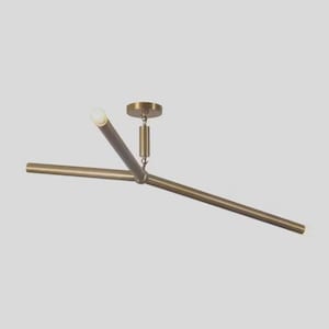 Architectural Brass Y-Pendant: Linear Sculptural Tube Light, Luxury Minimalist Handmade Kitchen Island Statement Fixture