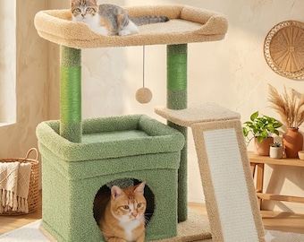 Cat Tree Tower with Condo and Scratching Ramp, Multi-Level Tree for Indoor Cats,