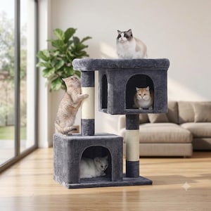 Árbol de varios niveles para gatos de interior / Torre rascador para gatos con casita