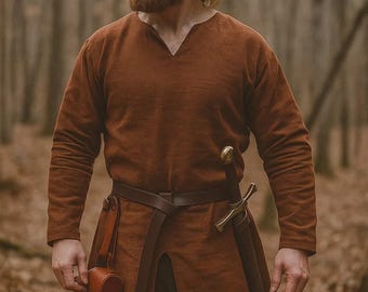 Mittelalterliche Wikinger Cosplay Tunika, Renaissance Leinen Hemd, Keltischer Krieger LARP Tunika, Halloween Wikinger Mittelalter Top, Erwachsene Cosplay Tunika