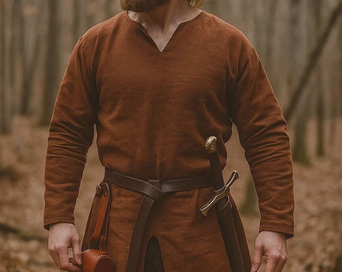 Medieval Viking Cosplay Tunic, Renaissance Linen Tabard Shirt, Celtic Warrior LARP Tunic, Halloween Viking Medieval Top, Adult Cosplay Tunic