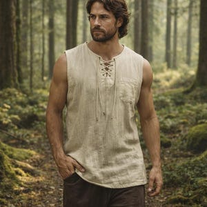 Túnica vikinga sin mangas para hombre, túnica medieval renacentista para LARP, camisa pirata celta Ren Faire, chaleco vikingo medieval para cosplay, camisa vintage