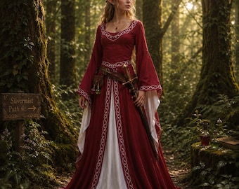 Dark Fantasy Elf Dress, Medieval Halloween Ren Faire Costumes, Gothic Empire Elvish Dress for Women, Bell Sleeve Viking Larp Outfits
