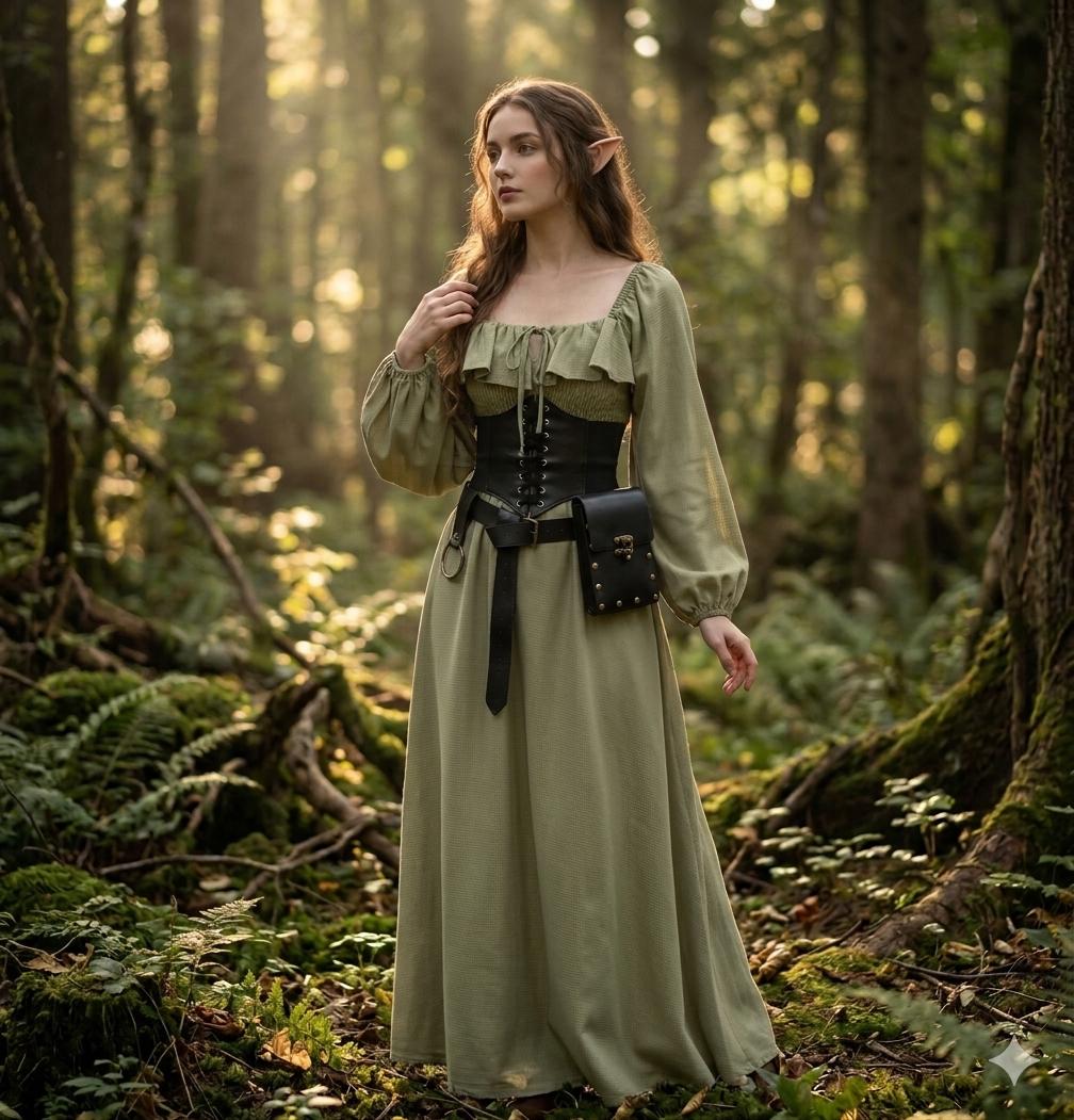 Medieval Cute Corset Dresses Linen Boned Corset Kirtle Dress German Rose For Available In: Green Flax