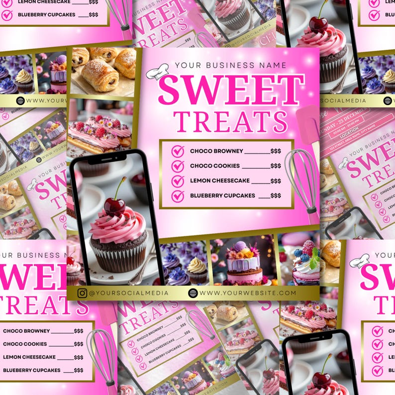 Bakery Flyer, Bake, Sweet Treats Flyer, Dessert Flyer, Shop Flyer, Pastry Flyer, Cake Business Template, Instant Download, Canva Editable