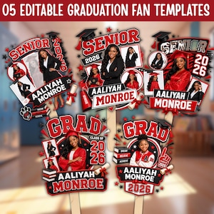Graduation Fan Templates, Class of 2026 Canva Bundle, Digital Download, Canva Editable Template