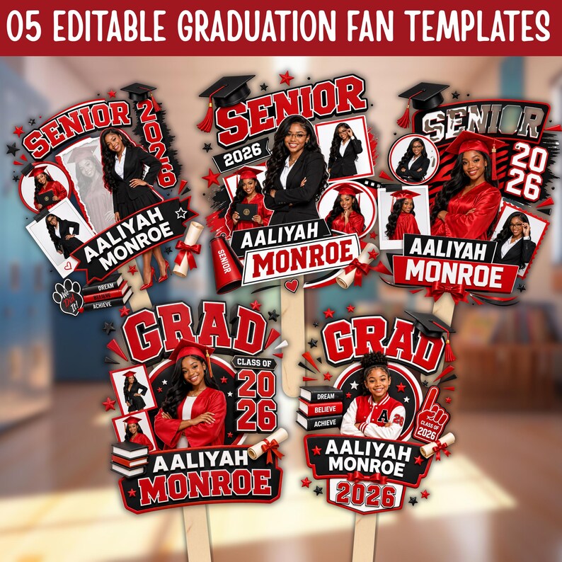 Graduation Fan Templates, Class of 2026 Canva Bundle, Digital Download, Canva Editable Template