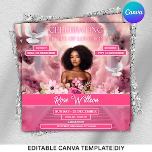 Memorial Balloon Release Flyer, Funeral Flyer, Memorial Flyer, RIP Template, Memorial Template, Funeral Invite,  Canva Editable, Diy Canva