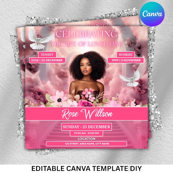 Memorial Balloon Release Flyer, Funeral Flyer, Memorial Flyer, RIP Template, Memorial Template, Funeral Invite,  Canva Editable, Diy Canva