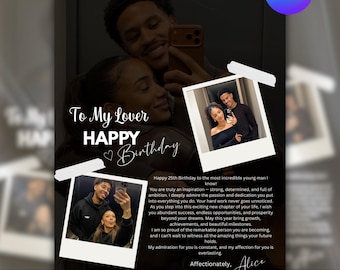 Romantic Birthday Flyer, Canva Editable Template (Digital Download)