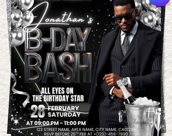 Birthday Party Flyer, Men's Birthday Flyer, Birthday Boy, Event Flyer, Club Flyer, Birthday Bash, Cancer Birthday Flyer, Canva Template