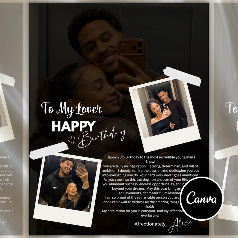 Romantic Birthday Flyer, Canva Editable Template (Digital Download)