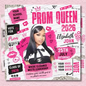 Pink And White Prom Flyer,Rip Me Out of My Plastic,prom Queen & King Vote Flyer,Class Campaign Flyer, Prom Queen Election Flyer, DIY Canva