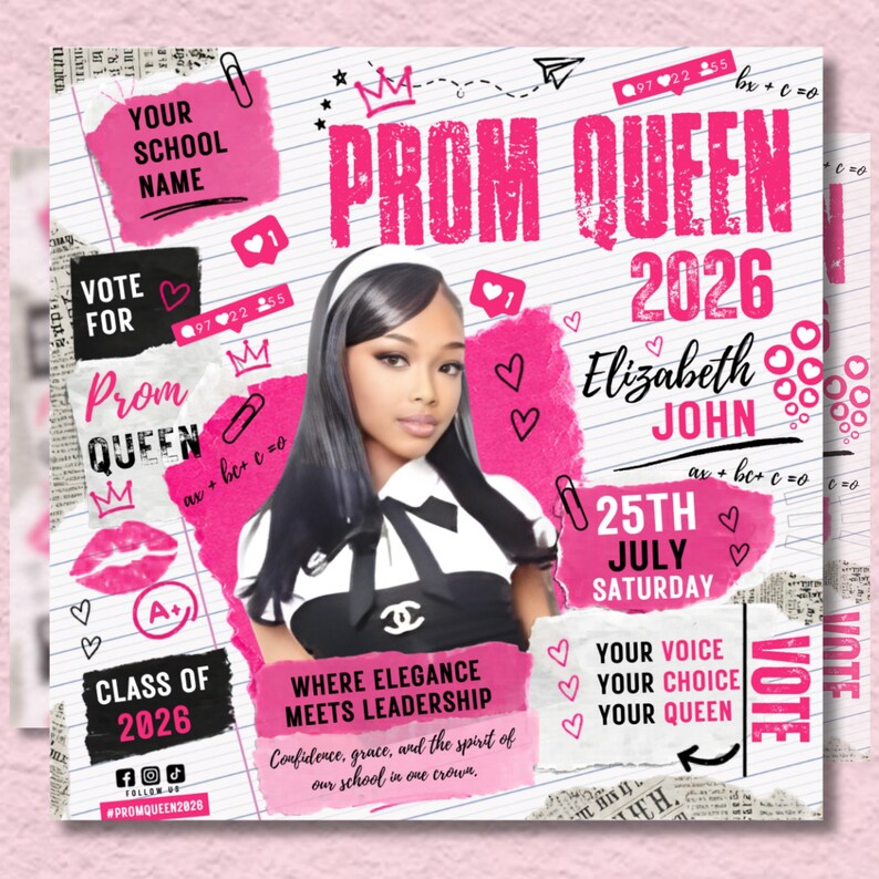 Pink And White Prom Flyer,Rip Me Out of My Plastic,prom Queen & King Vote Flyer,Class Campaign Flyer, Prom Queen Election Flyer, DIY Canva