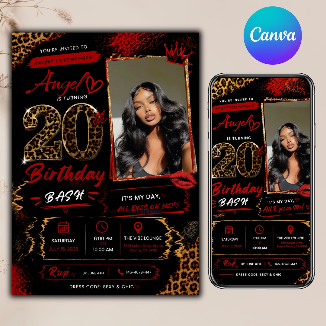 Cheetah Print Birthday Invitation Template, Birthday Invitations, Wild Party Design, Digit
