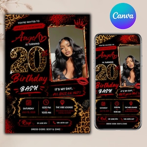 Cheetah Print Birthday Invitation Template, Birthday Invitations, Wild Party Design, Digital Download, Canva Editable Template