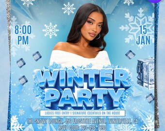 Winter Party Events Flyer, DIY Flyer Template Design, Holiday Celebration Flyer, Christmas Dance Party, Premade Winter Night Club DJ Flyer