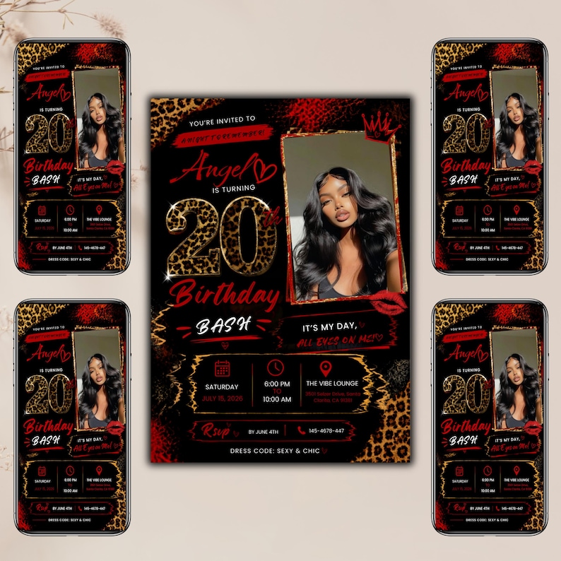 Cheetah Print Birthday Invitation Template, Birthday Invitations, Wild Party Design, Digital Download, Canva Editable Template