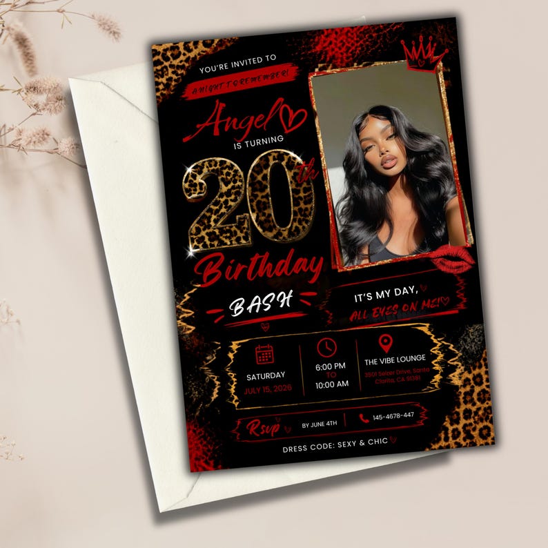 Cheetah Print Birthday Invitation Template, Birthday Invitations, Wild Party Design, Digital Download, Canva Editable Template