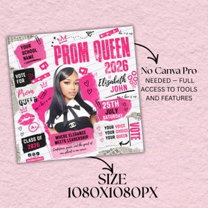 Pink And White Prom Flyer,Rip Me Out of My Plastic,prom Queen & King Vote Flyer,Class Campaign Flyer, Prom Queen Election Flyer, DIY Canva