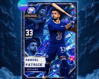 Sjabloon honkbalruilkaart, Rookie Card ontwerp voor kinderen, Little League-spelerkaart, aangepaste jeugdsportruilkaart, bewerkbaar canvas