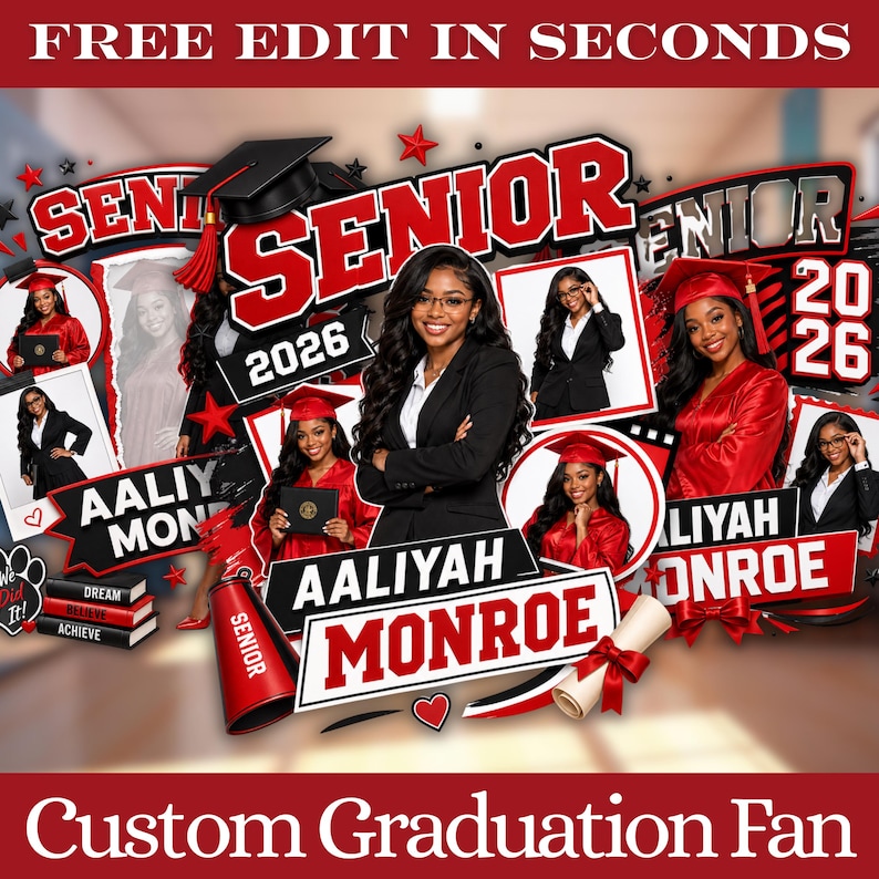 Graduation Fan Templates, Class of 2026 Canva Bundle, Digital Download, Canva Editable Template