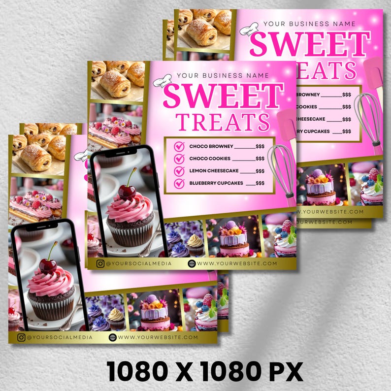 Bakery Flyer, Bake, Sweet Treats Flyer, Dessert Flyer, Shop Flyer, Pastry Flyer, Cake Business Template, Instant Download, Canva Editable