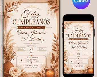 Cielito Lindo Birthday Invitation, Terracotta Spanish 50th Birthday Invite, Papel Picado Mexican Fiesta, Canva Editable Template, Digital