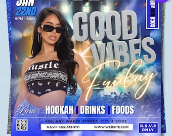 Good Vibes Friday-feestflyers, PSD-flyers, sjablonen voor nachtclubflyers, DJ- of muziekclubevenementen voor sociale media, bewerkbare canva-sjabloon