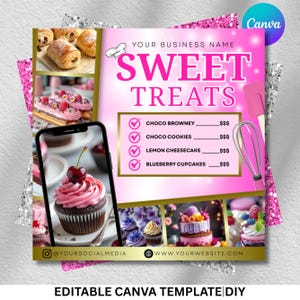 Bakery Flyer, Bake, Sweet Treats Flyer, Dessert Flyer, Shop Flyer, Pastry Flyer, Cake Business Template, Instant Download, Canva Editable