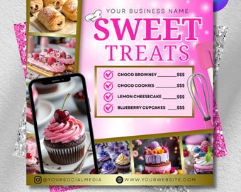 Bäckerei Flyer, Backen, Süßigkeiten Flyer, Dessert Flyer, Shop Flyer, Gebäck Flyer, Kuchen Business Template, Sofort Download, Canva Bearbeitbar