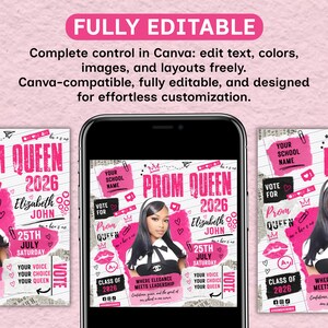 Pink And White Prom Flyer,Rip Me Out of My Plastic,prom Queen & King Vote Flyer,Class Campaign Flyer, Prom Queen Election Flyer, DIY Canva