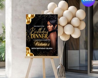 Party Welcome Sign Custom Celebration Poster, Digital Download, Birthday Dinner Invitation Poster,  Instant Access, Canva Editable Template