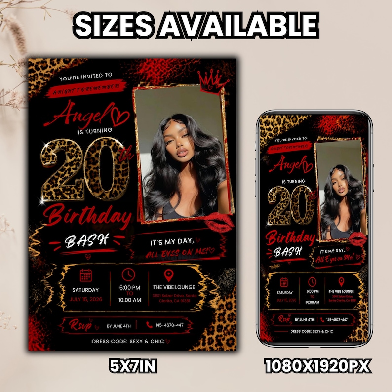 Cheetah Print Birthday Invitation Template, Birthday Invitations, Wild Party Design, Digital Download, Canva Editable Template