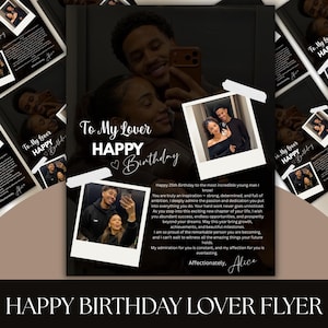 Romantic Birthday Flyer, Canva Editable Template (Digital Download)