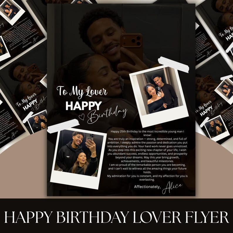 Romantic Birthday Flyer, Canva Editable Template (Digital Download)