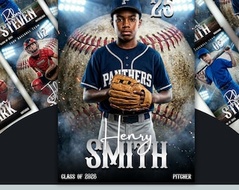 Canva Baseball Poster Template, Sports Banner Player, Memory Card Printable, Instant Download, Canva Editable Template