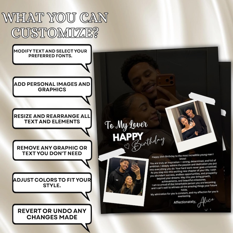 Romantic Birthday Flyer, Canva Editable Template (Digital Download)