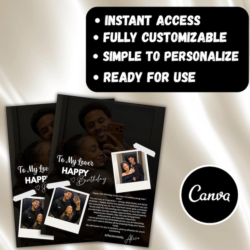 Romantic Birthday Flyer, Canva Editable Template (Digital Download)