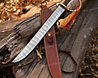 Damascus Steel Viking Sword, Medieval Roman Gladius, Leather Sheath