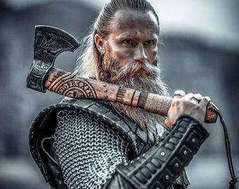 Personalized Viking Axe, Hand made Carbon Steel Camping Hatchet With Leather Sheath