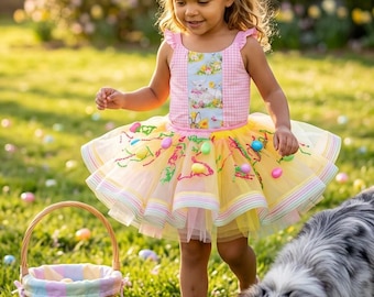 Candy Bunny Couture Tutu Dress – Easter Bunny Outfit for Girls – Candyland Birthday Tutu – Pastel Spring Dress – Designer Handmade Tutu Set